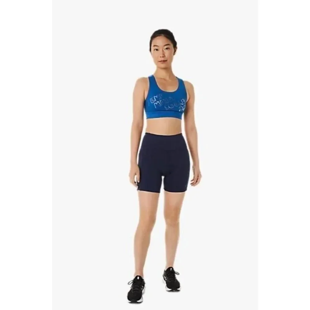 Asics Women's Blue & Silver Poly /Spandex Sports Bra NEW NWT sz L fits like a M